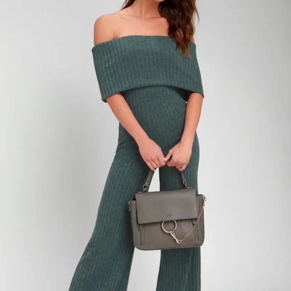 Lulus Off the Shoulder Ribbed Jumpsuit Size Large - Picture 1 of 9